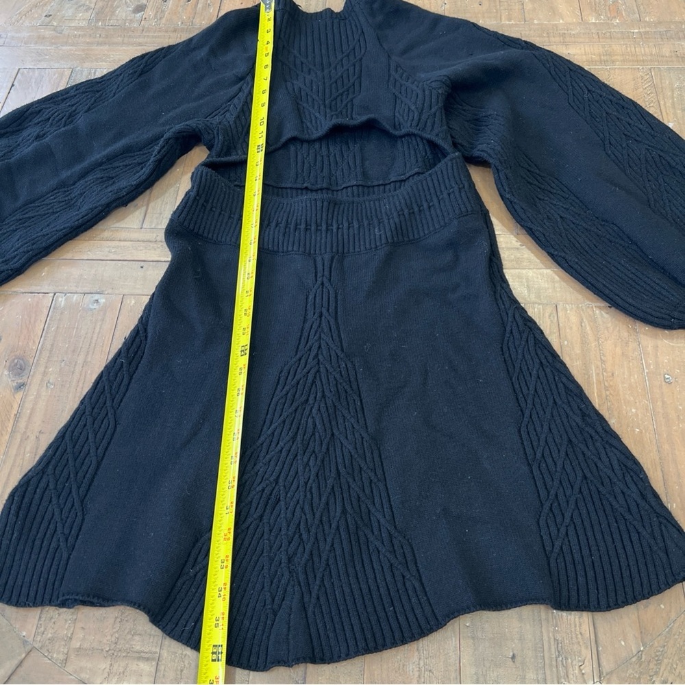 Free People Women's Large Black Emmy Mini Sweater Dress Ribbed Open Back Knit - Picture 9 of 12